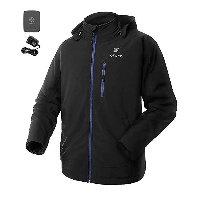 ororo Men's Soft Shell Heated Jacket with Detachable Hood and Battery Pack