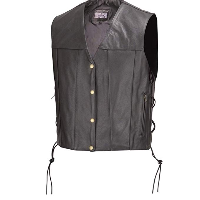 Men Motorcycle Leather Vest Concealed Carry Gun Pocket V112 (XL)