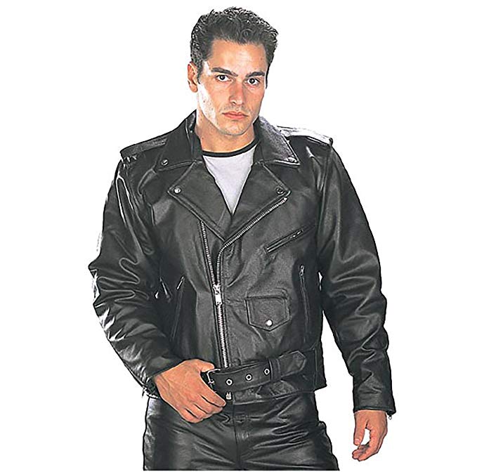 Xelement B7100 Classic Mens Black TOP GRADE Leather Motorcycle Biker Jacket - 6X-Large