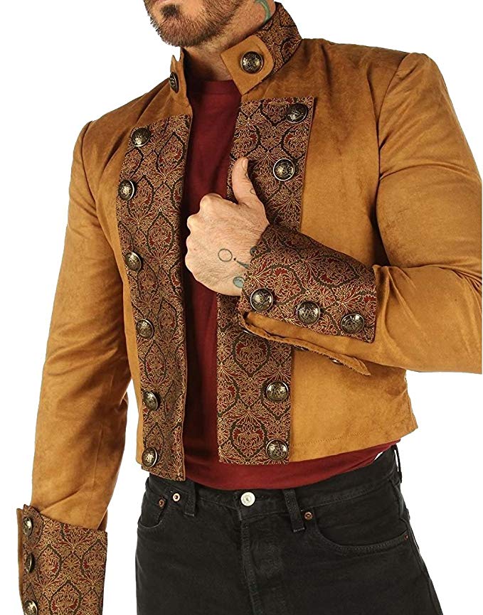 Leatherotics Tan Brown Velvet Gothic Military Men's Jacket Top Steampunk SPSS