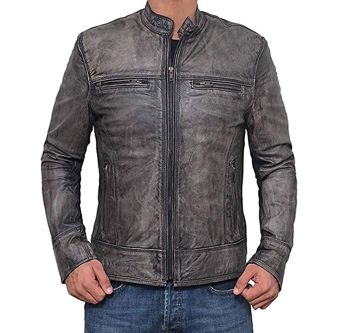 Genuine Lambskin Mens Leather Jacket - Motorcycle Leather Jackets for Men