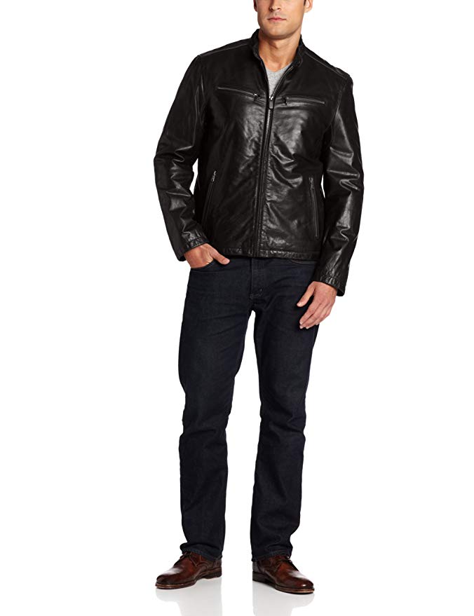 Dockers Men's Washed Leather Racer Jacket