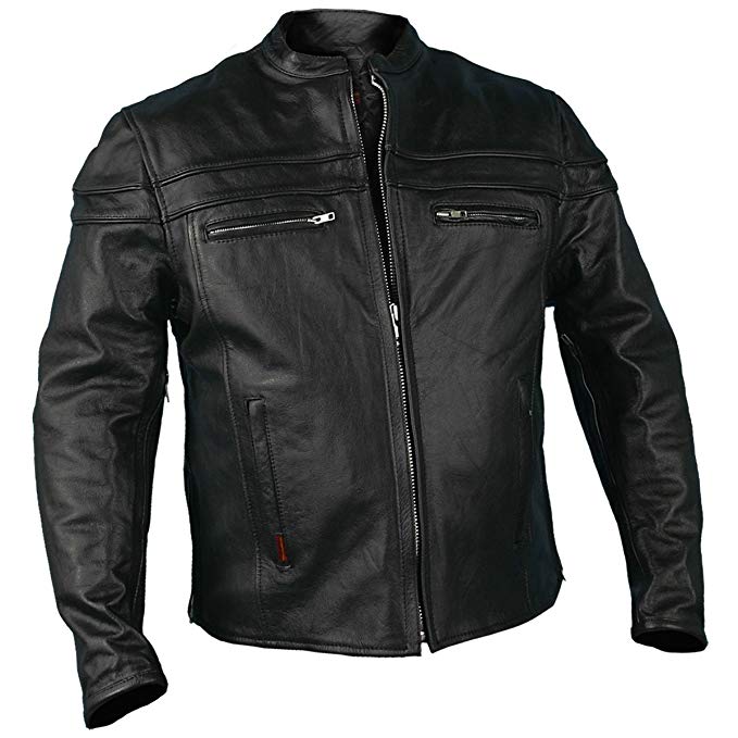 Hot Leathers Men's Heavyweight Jacket with Double Piping (Black, Medium)