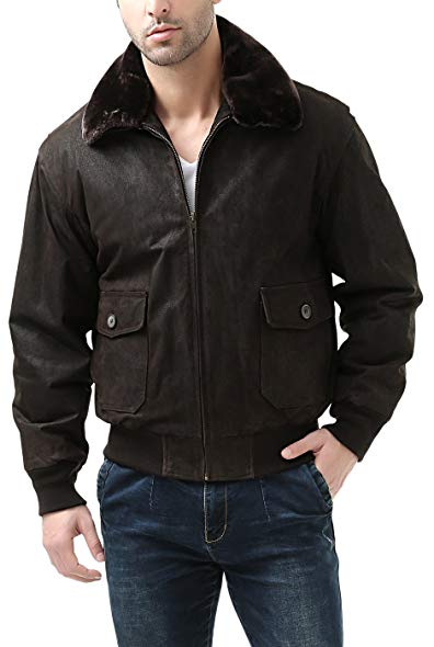 Landing Leathers Navy Men's G-1 Distressed Leather Flight Bomber Jacket (Regular & Tall)