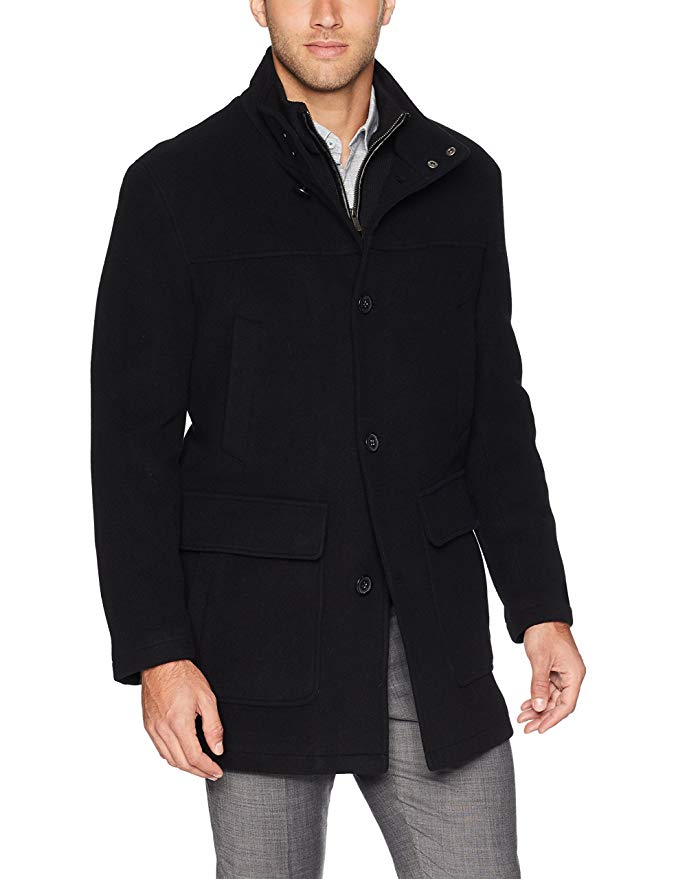 Cole Haan Men's Wool Cashmere Button Front Carcoat with Knit Bib