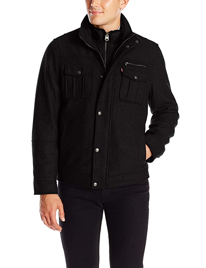 Levi's Men's Wool Blend Two Pocket Trucker Jacket with Puffer Bib