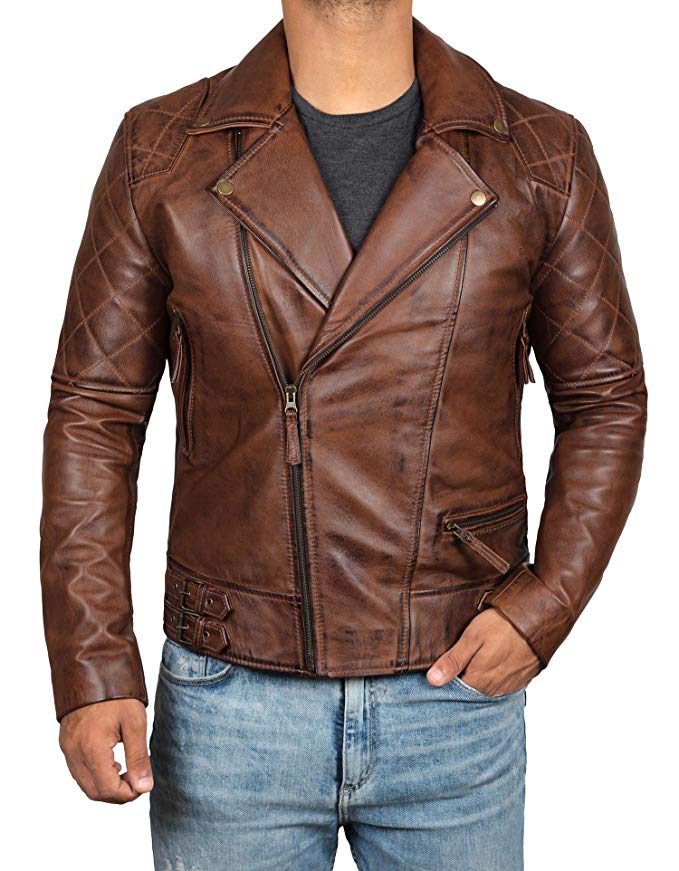 Brown Leather Jacket Men - Distressed Lambskin Leather Jackets for Men