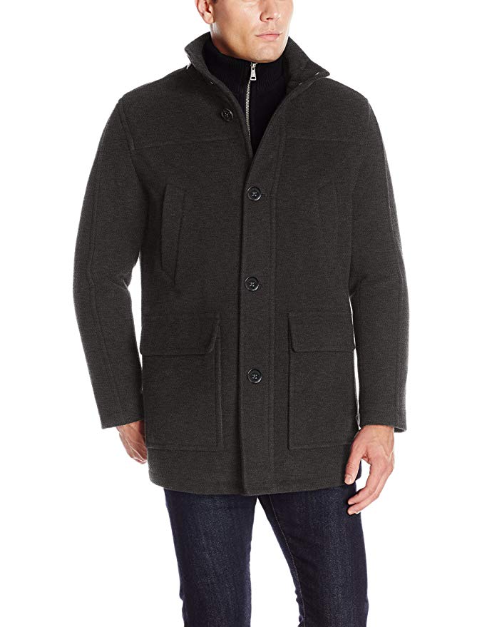 Cole Haan Signature Men's Wool Plush Car Coat with Attached Bib