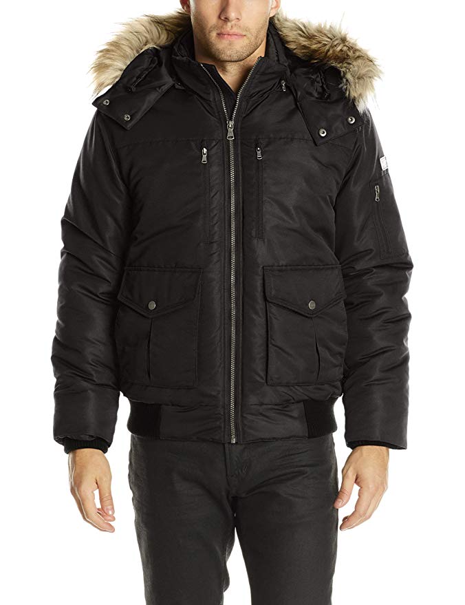 Sean John Men's Hooded Bomber Jacket with Faux Fur Trim