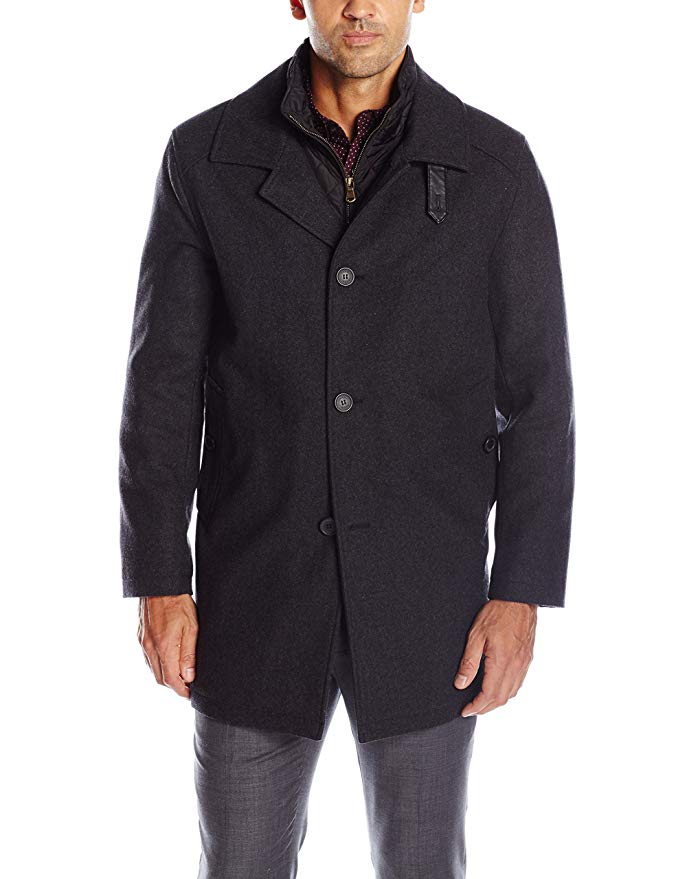 IZOD Men's Wool Walking Coat with Quilted Bib