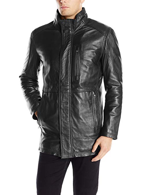 Marc New York by Andrew Marc Men's Stuyvesant Smooth Leather Car Coat with Bib