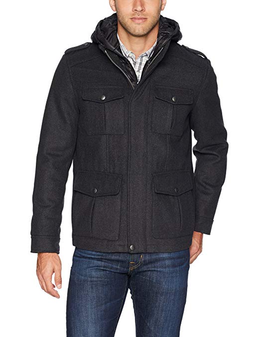 Dockers Men's The Grayson Wool Blend Hooded Military Jacket