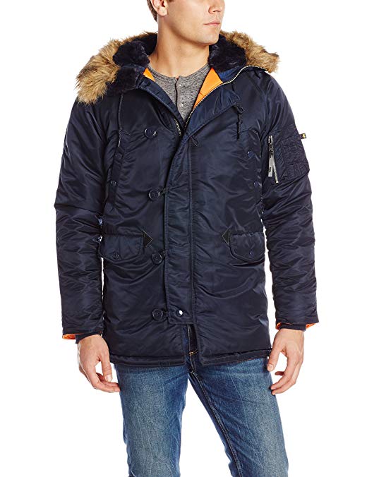 Alpha Industries Men's N-3B Slim-Fit Parka Coat with Removable Faux-Fur Hood Trim