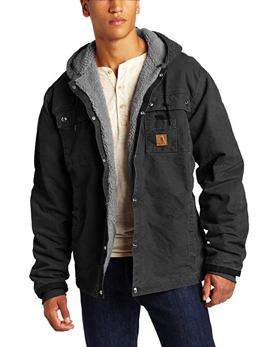 Carhartt Men's Big & Tall Sherpa Lined Sandstone Hooded Multi Pocket Jacket J284