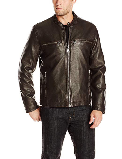 Marc New York by Andrew Marc Men's Lamar Distressed Faux-Leather Moto Jacket