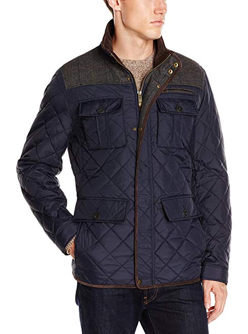 Vince Camuto Men's Quilted Jacket with Plaid Yoke