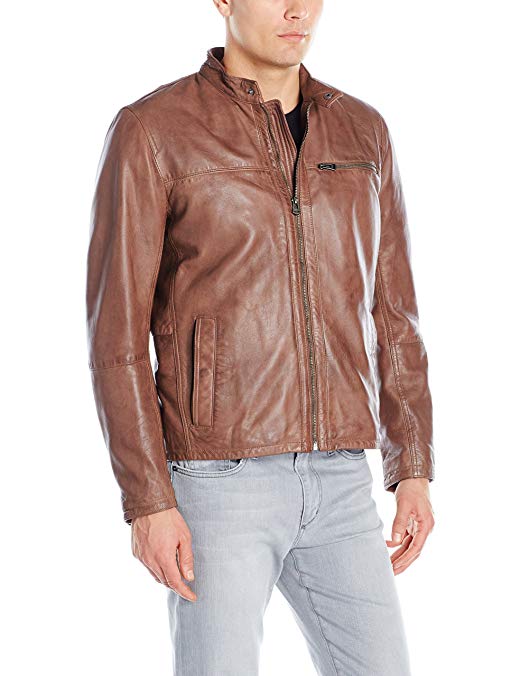 Cole Haan Men's Washed Lamb Leather Moto Jacket