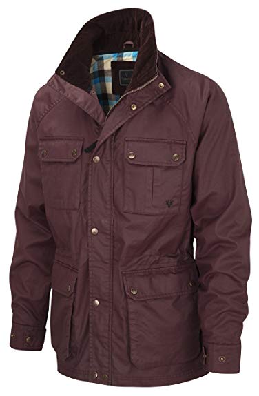 VEDONEIRE Mens Wax Jacket (3050 BURGUNDY) maroon red motorbike coat black friday