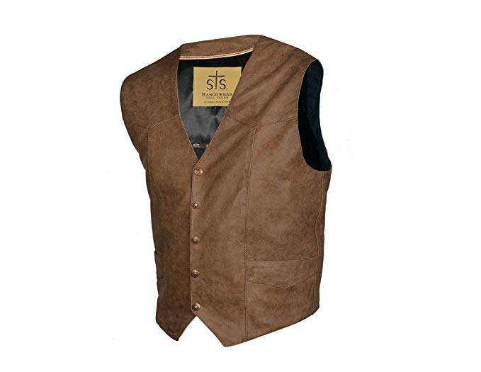STS Ranchwear Western Vest Mens Chisum Leather Snap Brown STS3643