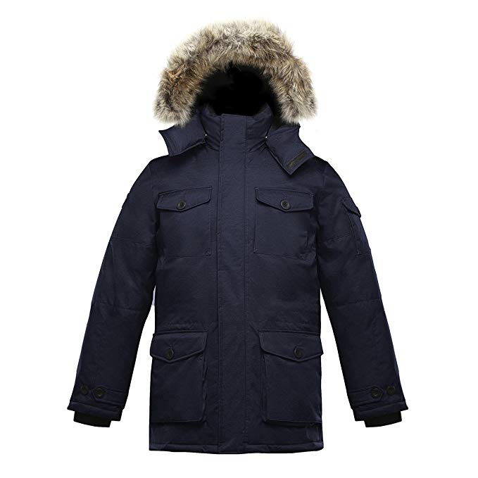 Triple F.A.T. Goose SAGA Collection | Eldridge Mens Hooded Goose Down Jacket Parka with Real Coyote Fur