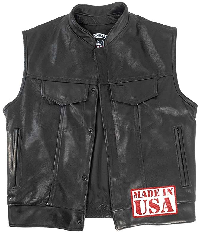 Legendary USA Men's Outlaw Sons of Anarchy Style Motorcycle Vest with Gun Pockets