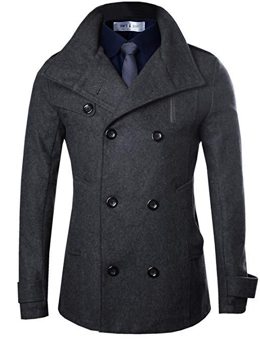 Tom's Ware Men's Stylish Wool Blend Pea Coat