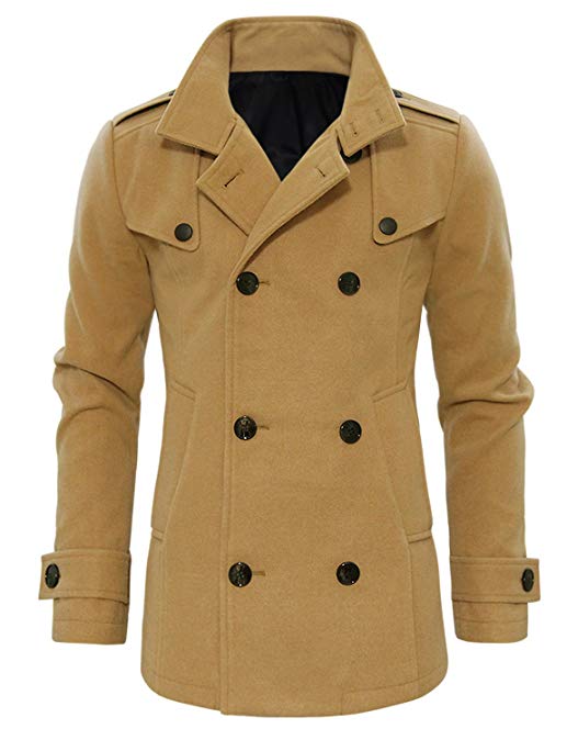 Tom's Ware Men's Stylish Wool Double Breasted Pea Coat