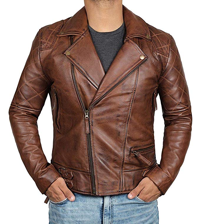 Asymmetrical Biker Leather Jacket Men - Genuine Leather Jackets Mens