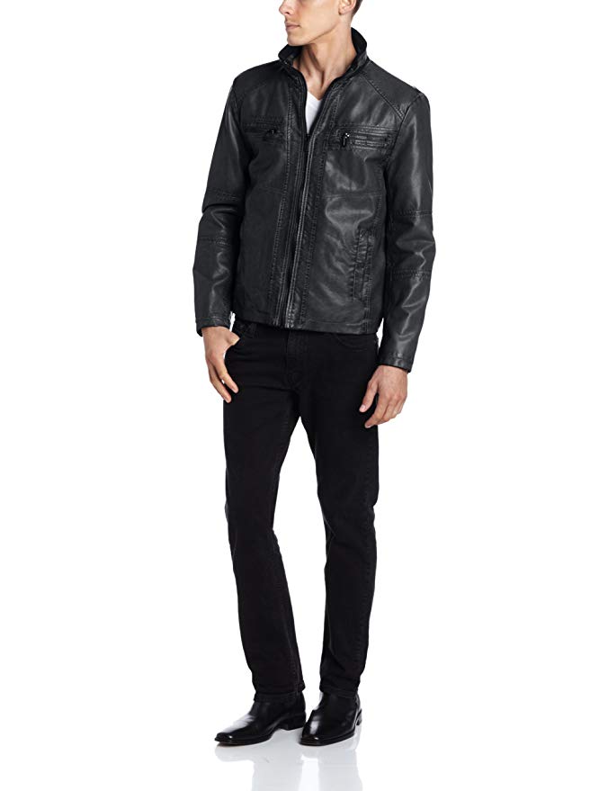 Kenneth Cole REACTION Men's Faux Leather Jacket with Knit