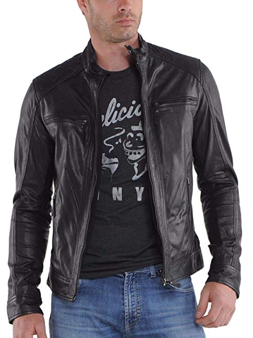 Mens Leather Jacket Bomber Motorcycle Biker Real Lambskin Leather Jacket for Mens Collection-11