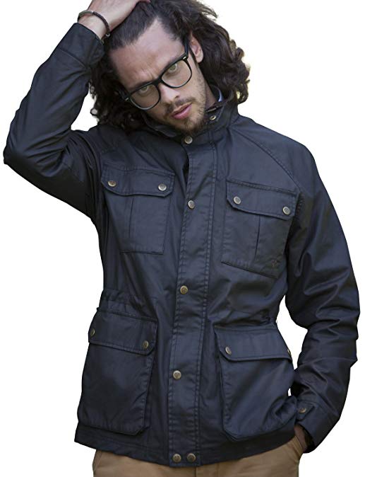 VEDONEIRE Mens Wax Jacket (3050 BLACK) motorbike style coat waxed designer