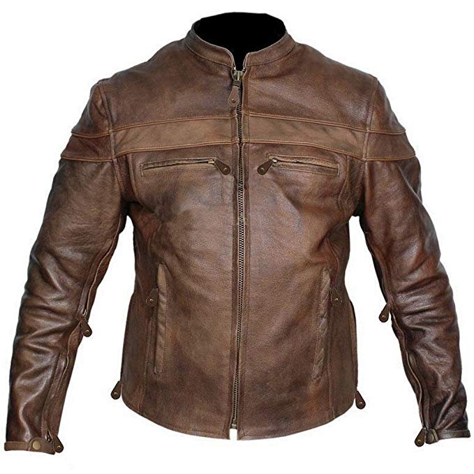 Leather Supreme Men's Retro Brown Buffalo Hide Cafe Racer Motorcycle Jacket