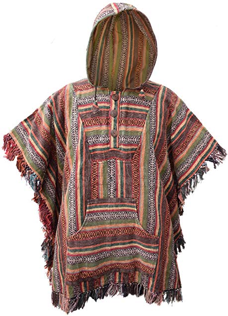 Little Kathmandu Hippie Gypsy Cotton Serape Cloak Hoodie Mantas Fringes Cape Poncho