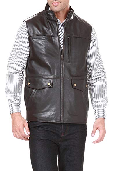 BGSD Men's Zip Front Goatskin Leather Vest (M &L)