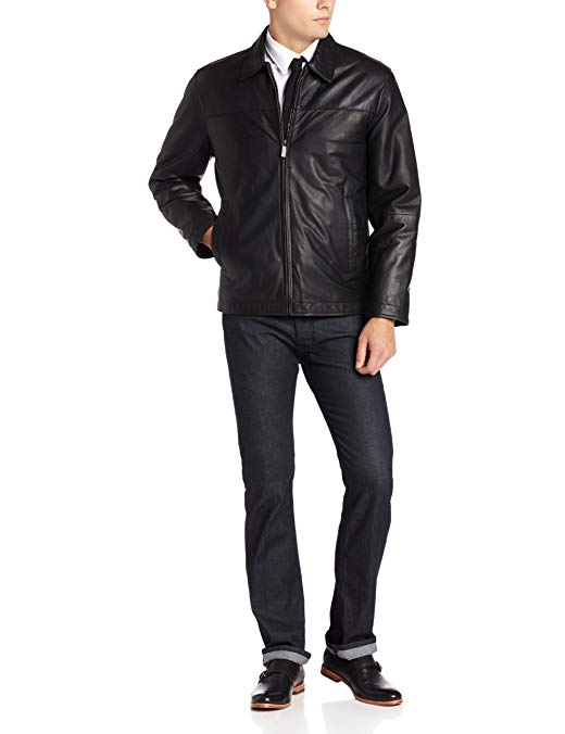 Perry Ellis Men's Open Bottom Leather Jacket