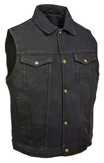 Milwaukee Leather Men's Snap Front Denim Vest w/Shirt Collar (Black,)