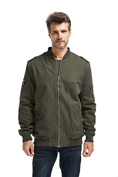 WenVen Men's Winter Casual Bomber Jacket with Patches