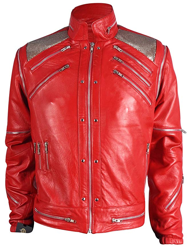 MJ Beat it Michael Jackson Leather Jacket RED 100% Real Leather XS-3XL