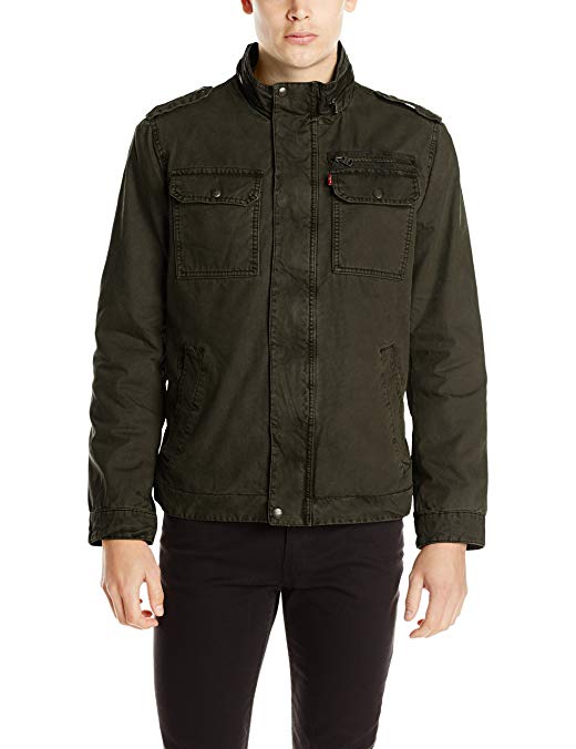 Levi's Men's Washed Cotton Two Pocket Military Jacket, Olive