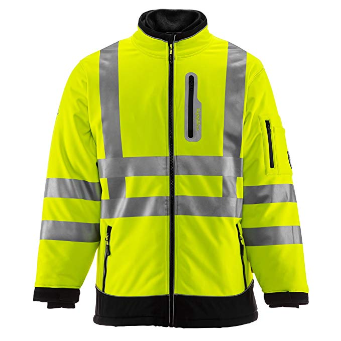 Refrigiwear Men's Hivis Extreme Softshell Jacket - ANSI Class 3 High Visibility Lime with Reflective Tape