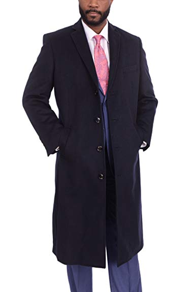 Mens Single Breasted Full Length Wool Cashmere Blend Overcoat Top Coat