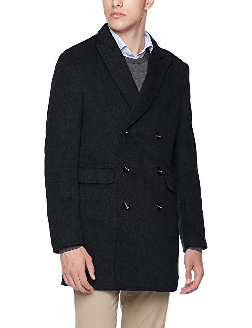 Trimthread Men's Winter Notched Collar Slim Fit Double Breasted Wool Blend Trench Coat Overcoat