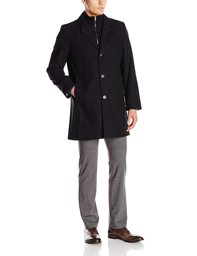 Tommy Hilfiger Men's Bruce 36 Inch Single Breasted Wool Top Coat with Bib