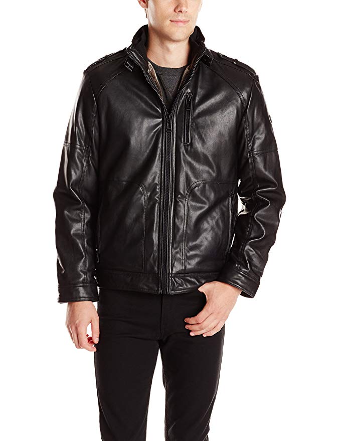 Calvin Klein Men's Moto Faux Fur-Lined Jacket