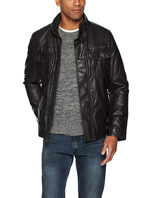 Levi's Men's Faux-Leather Trucker Jacket with Sherpa Lining