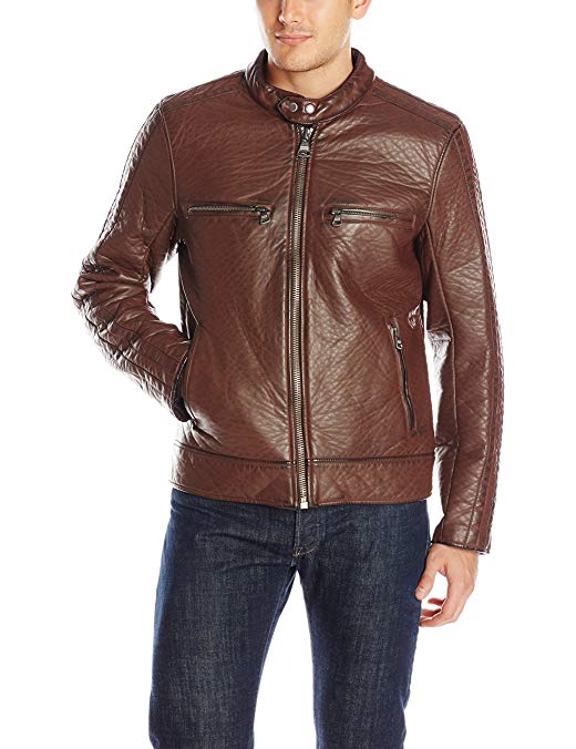 Marc New York by Andrew Marc Men's Gramercy Bubble Faux-Leather Moto Jacket