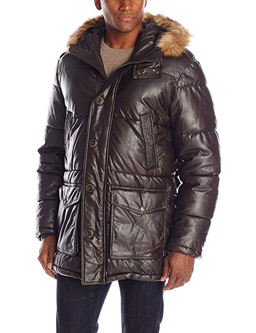 Tommy Hilfiger Men's Faux Leather Quilted Parka