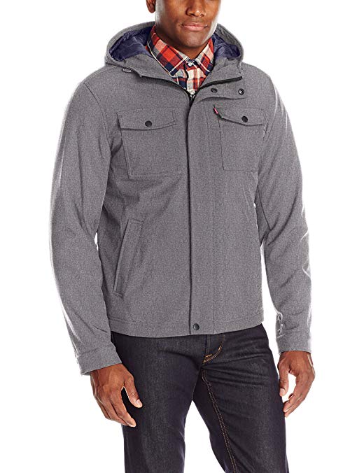 Levi's Men's Filled Soft Shell Two Pocket Double Hooded Trucker Jacket