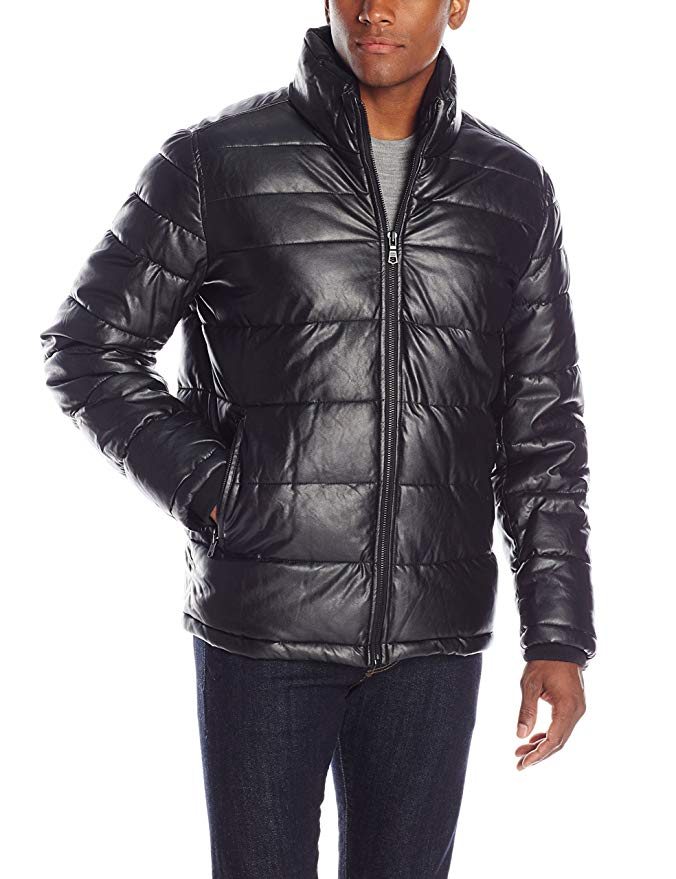 Tommy Hilfiger Men's Faux Leather Quilted Puffer Jacket