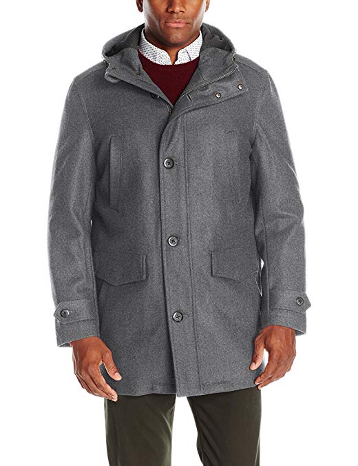 London Fog Men's Wool Blend Bench Warmer Coat with Attached Hood